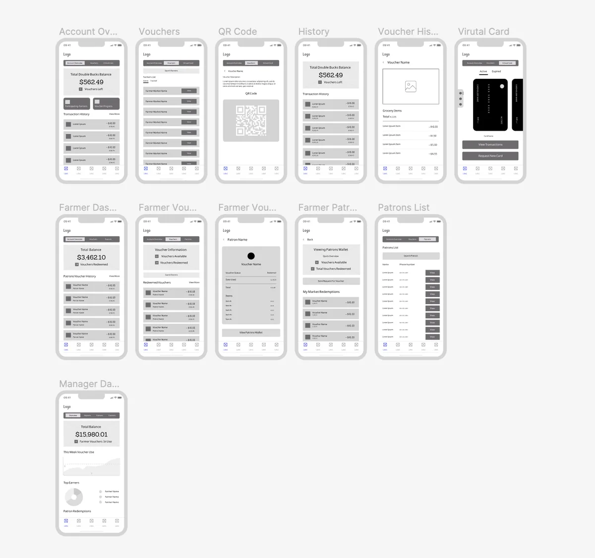 NC Wallet wireframes